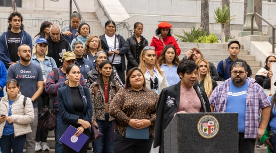 Councilmember Hernandez with members of LA Forward and Represent LA at a budget advocacy press conference