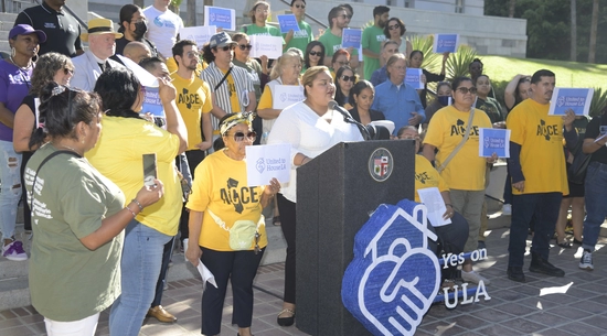 Councilmember Eunisses Hernandez at Measure ULA Press Conference