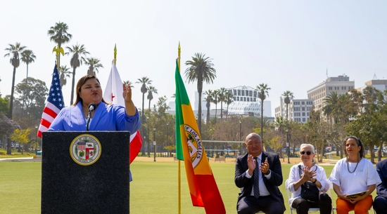 Councilmember Eunisses Hernandez at Reconnecting MacArthur Park Press Conference