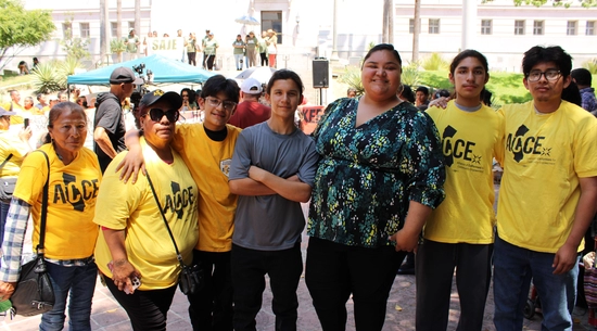 Councilmember Eunisses Hernandez with ACCE members outside City Hall