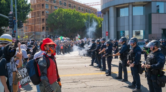 Protestors and police