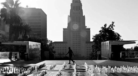 City Hall skyline in black and white