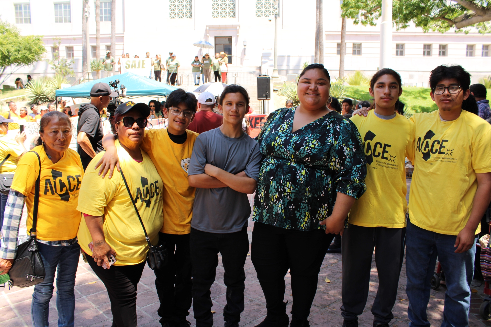 Councilmember Eunisses Hernandez with ACCE members outside City Hall
