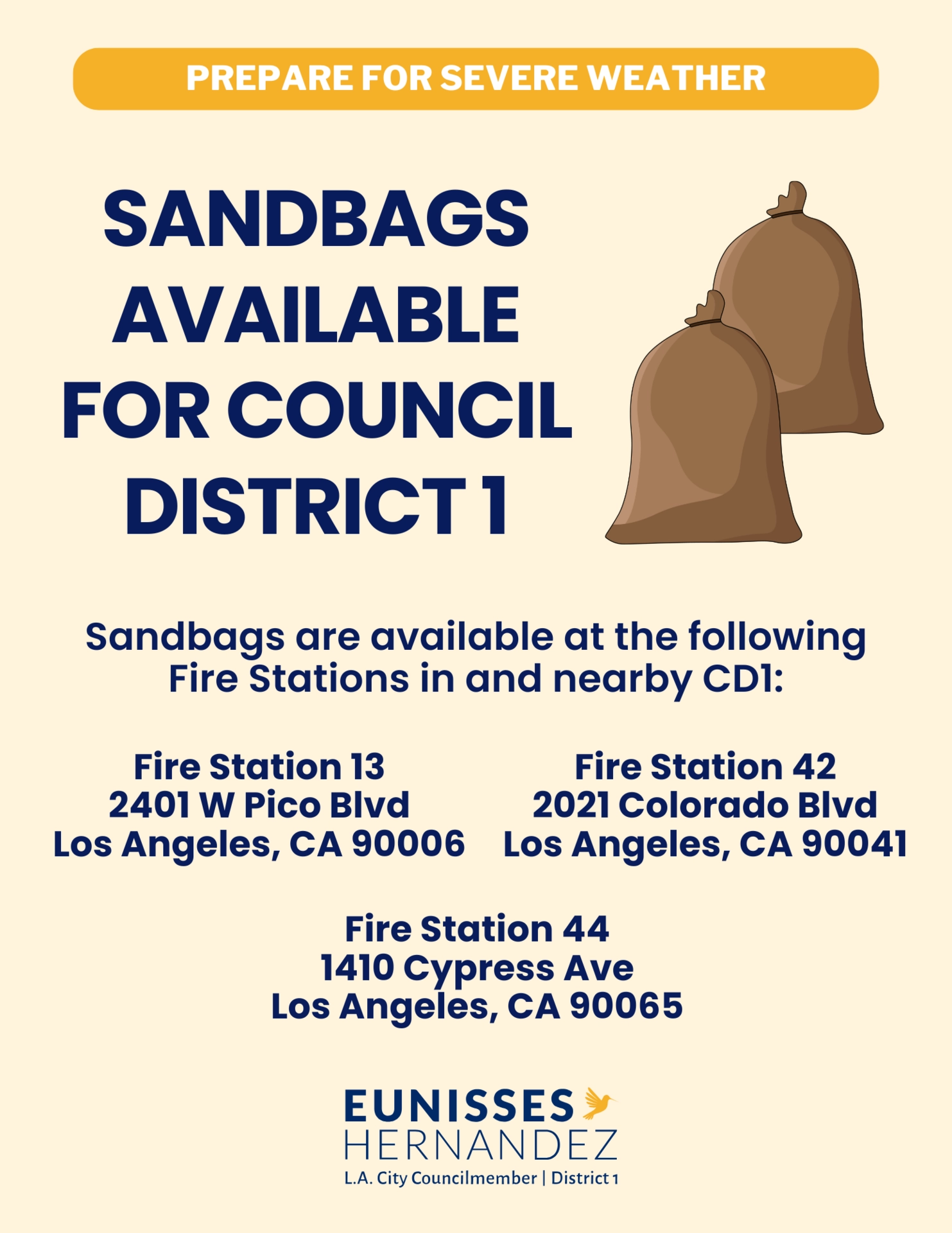 Sandbags Available for Council District 1