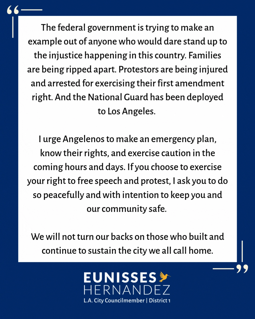 Eunisses Hernandez Statement on ICE in Los Angeles