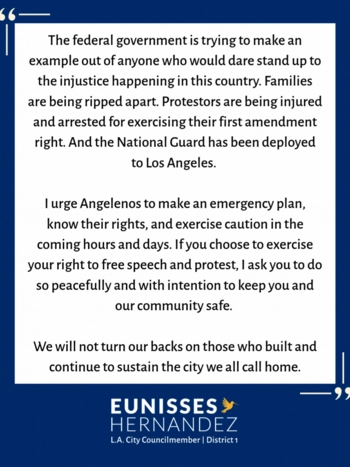 Eunisses Hernandez Statement on ICE in Los Angeles