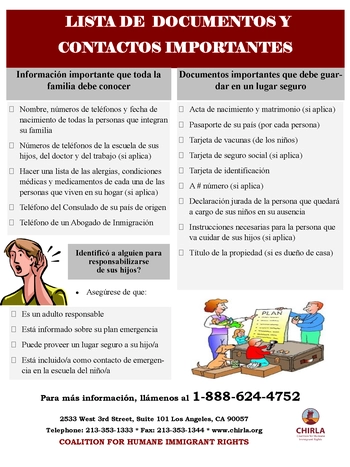 Lista de documentos importantes segun CHIRLA